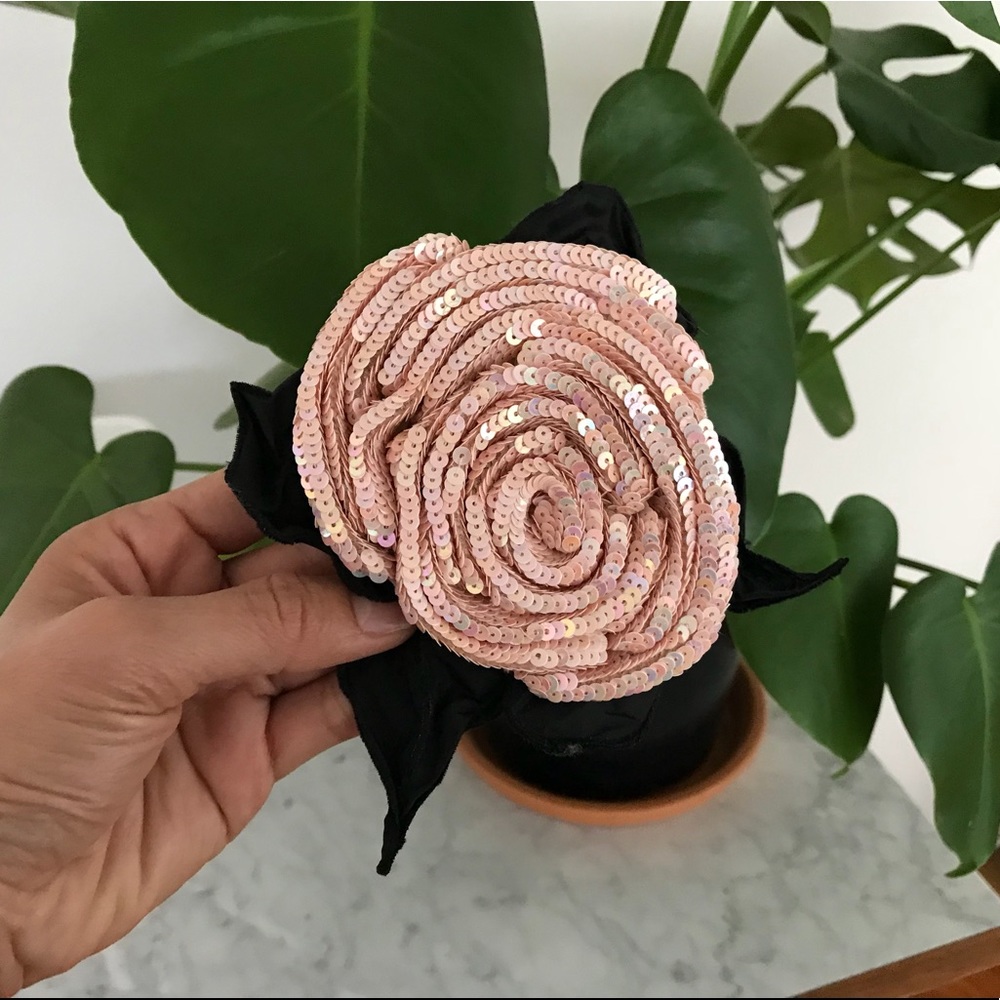 BCBG Max Azria pink sequence flower brooch.